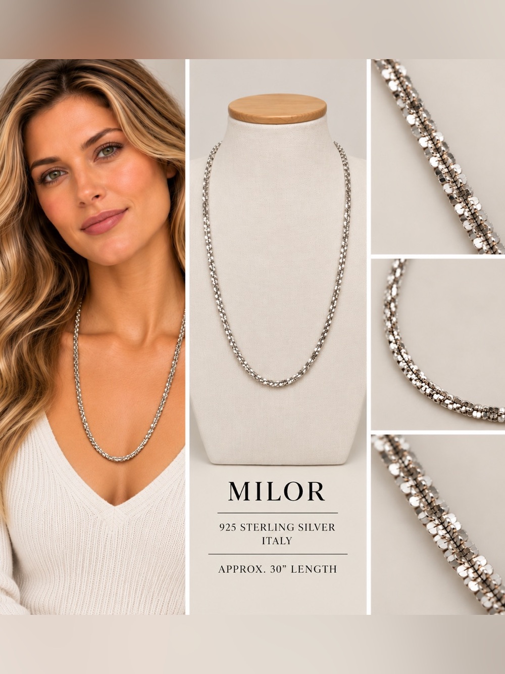 Milor Sterling 925 Faceted Braided Necklace in Silver